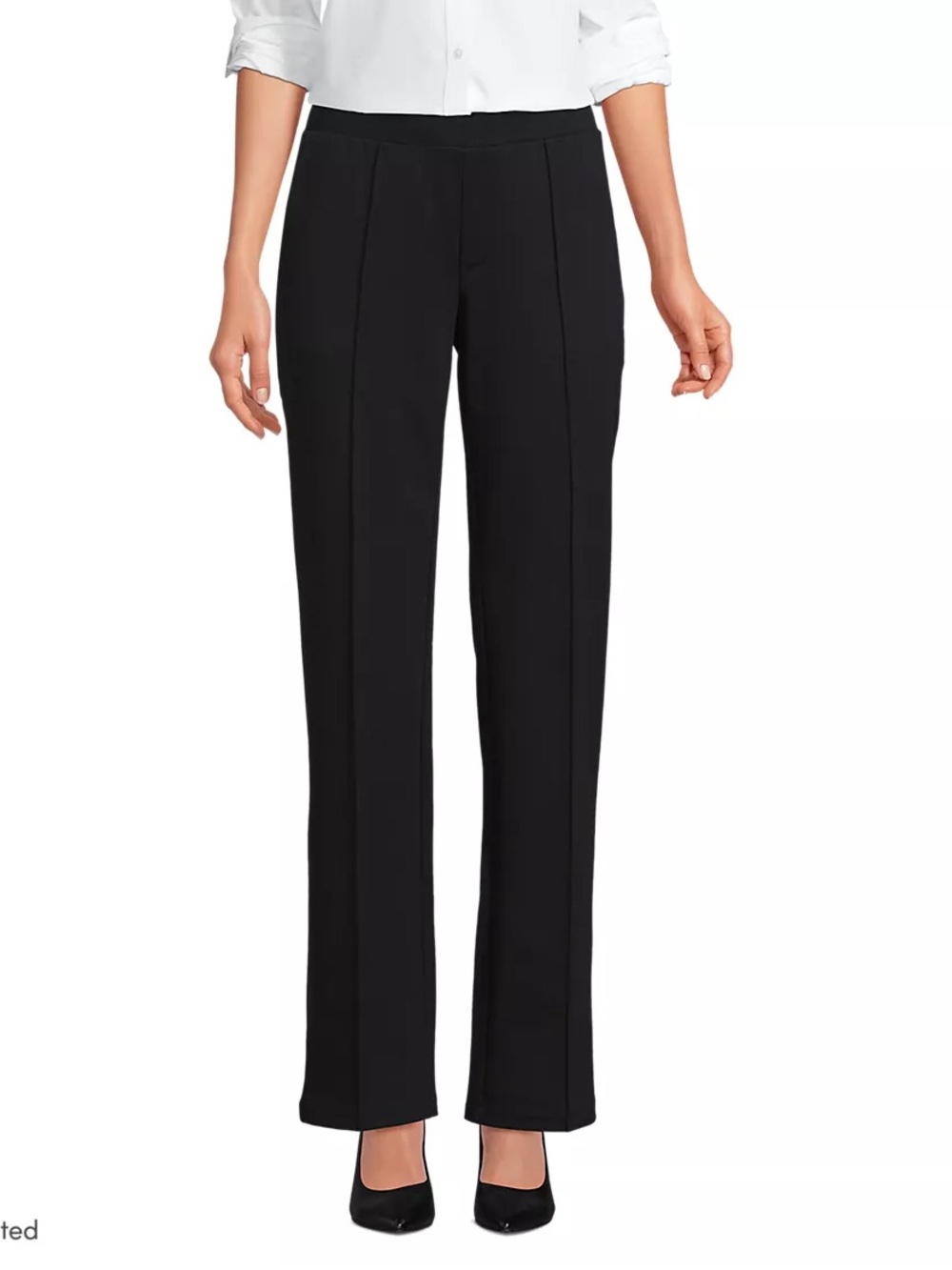 Lands' End Women's Pintuck Straight Leg Ponte Pants Black